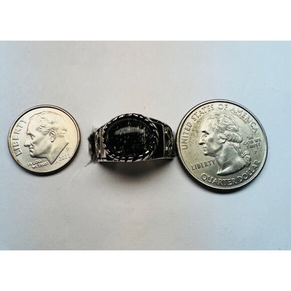 Sterling Silver 925 Oval Cabochon Black Rutile Quartz Wide Band Women's Ring 6.5 - Picture 9 of 13
